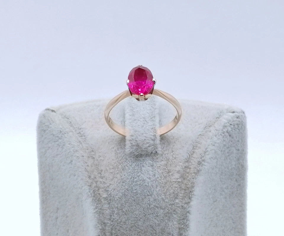 Ring Rotgold 583er Sowjet UdSSR Goldring mit Rubin Gr. 53