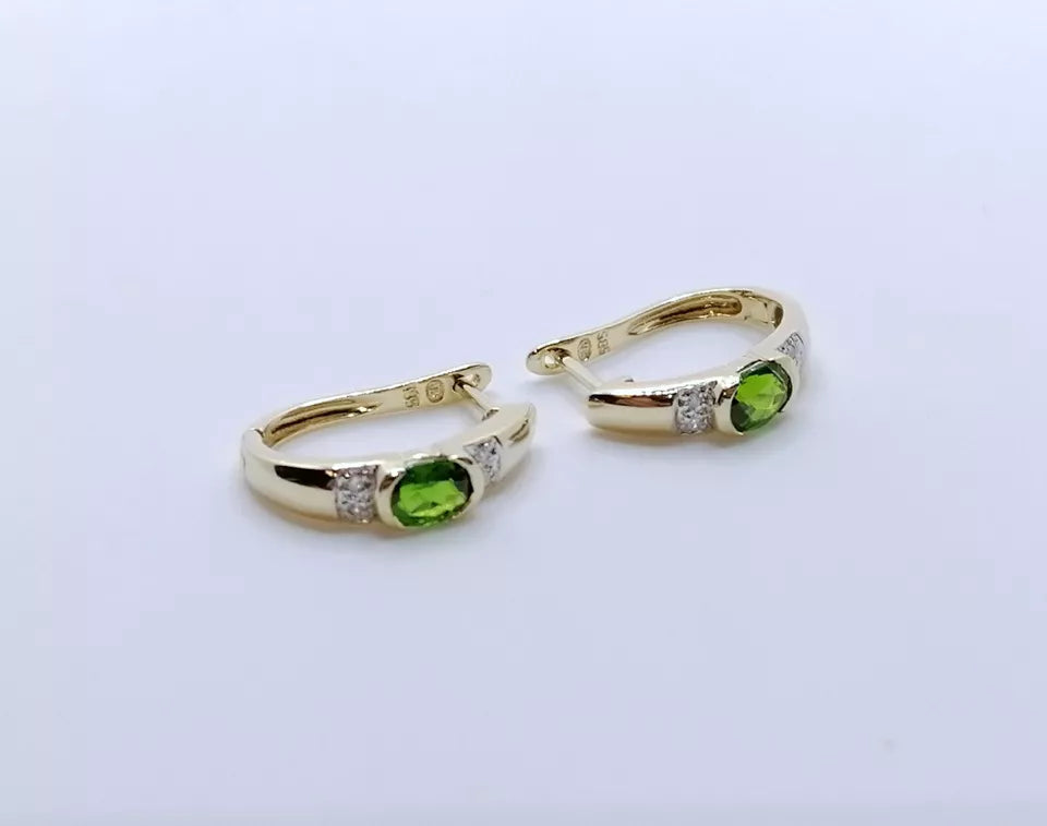 Ohrringe 585er Gold mit Diopsid und Diamantsplitter