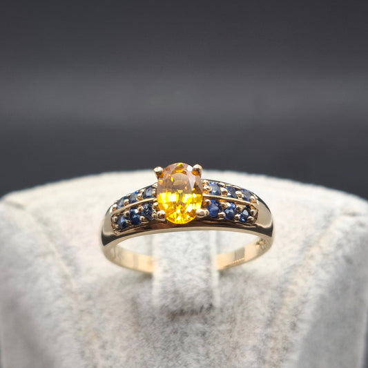 Harry Ivens Ring Gold 375er mit gelbem und blauen Saphir Edelsteinen Gr. 60