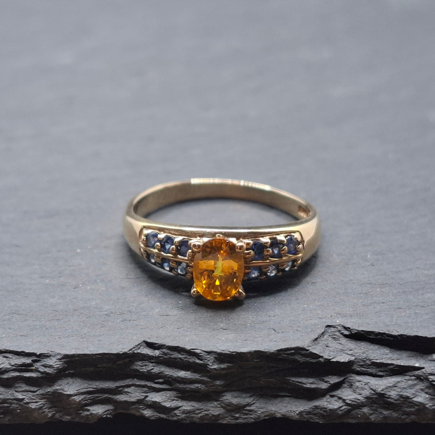 Harry Ivens Ring Gold 375er mit gelbem und blauen Saphir Edelsteinen Gr. 60