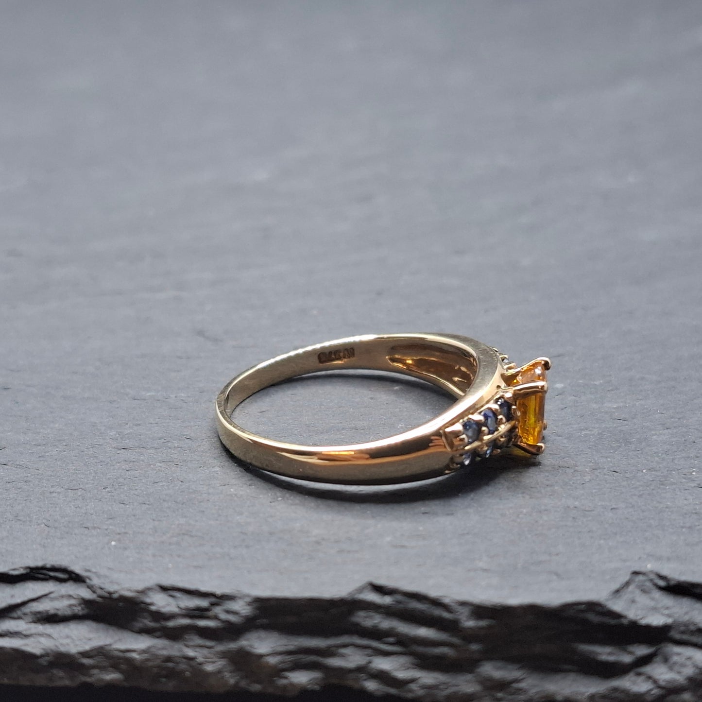 Harry Ivens Ring Gold 375er mit gelbem und blauen Saphir Edelsteinen Gr. 60