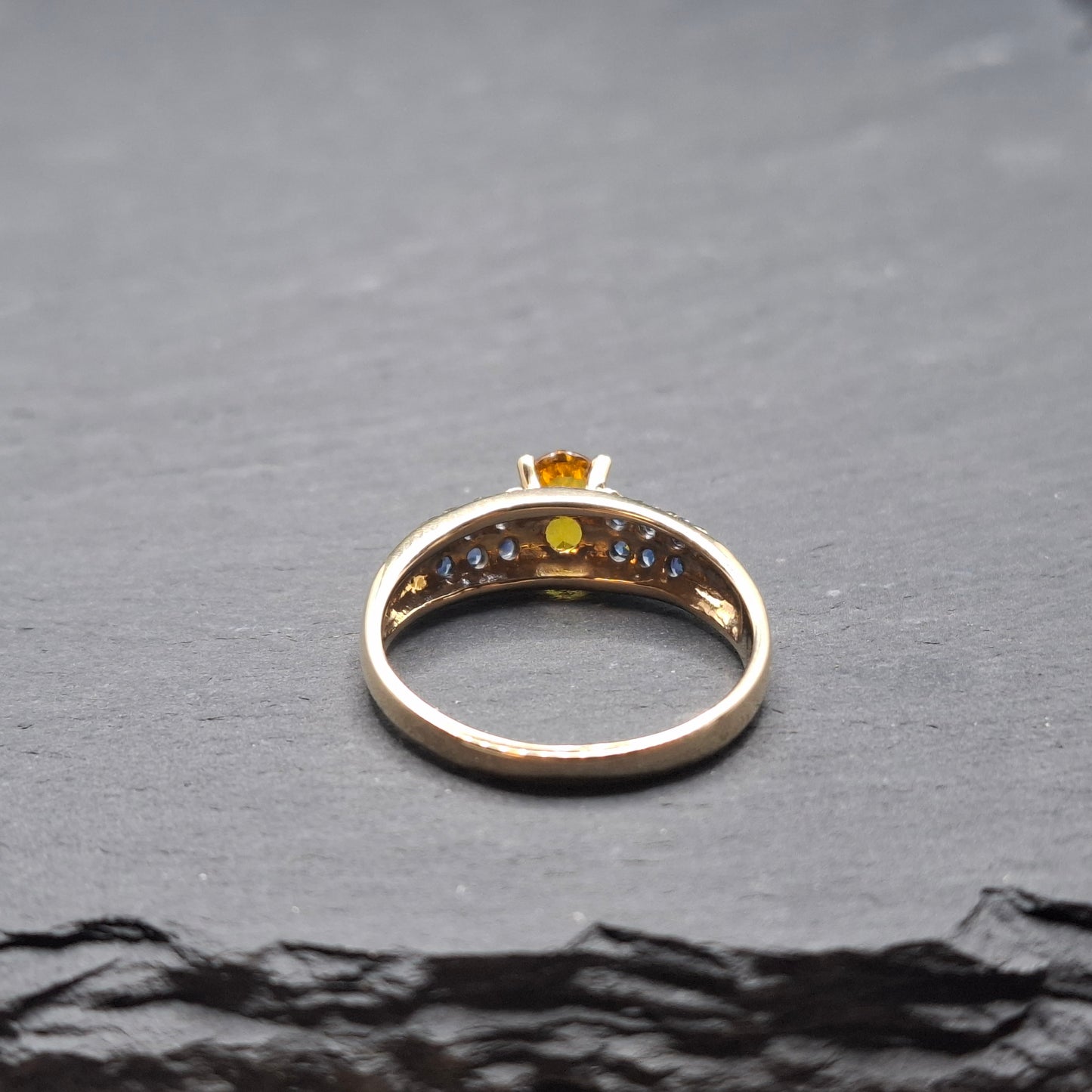 Harry Ivens Ring Gold 375er mit gelbem und blauen Saphir Edelsteinen Gr. 60
