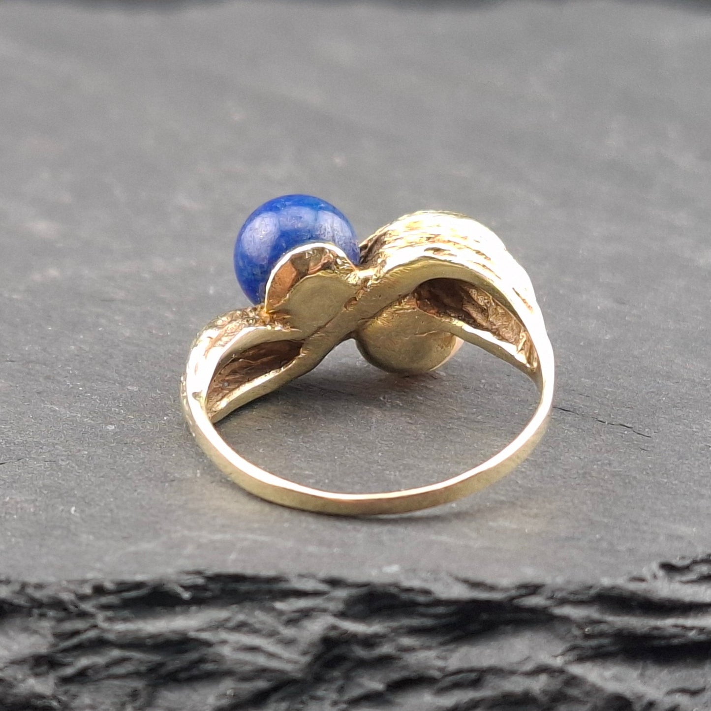 Vintage Gold Damenring mit Lapislazuli und Perle Goldring Gr. 58