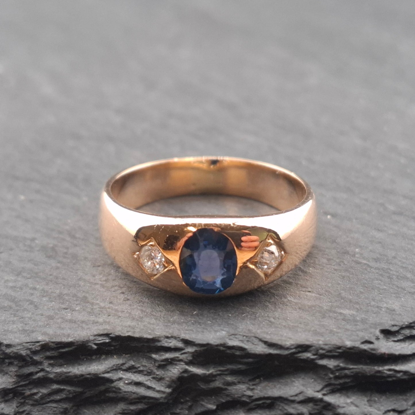 Ring Rotgold 585er mit Saphir und Brillanten Goldring Gr. 60