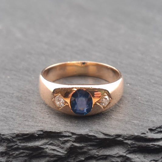 Ring Rotgold 585er mit Saphir und Brillanten Goldring Gr. 60