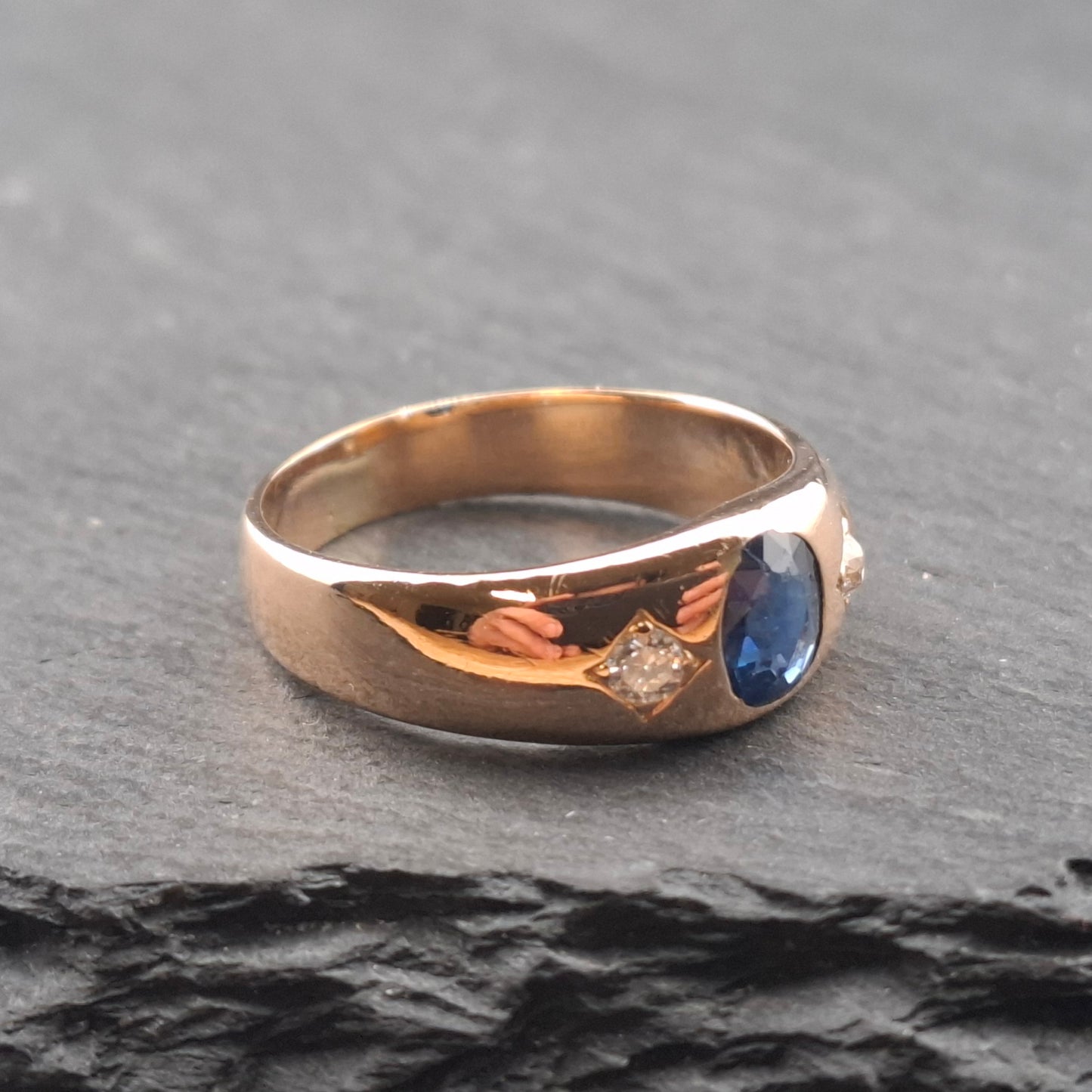 Ring Rotgold 585er mit Saphir und Brillanten Goldring Gr. 60