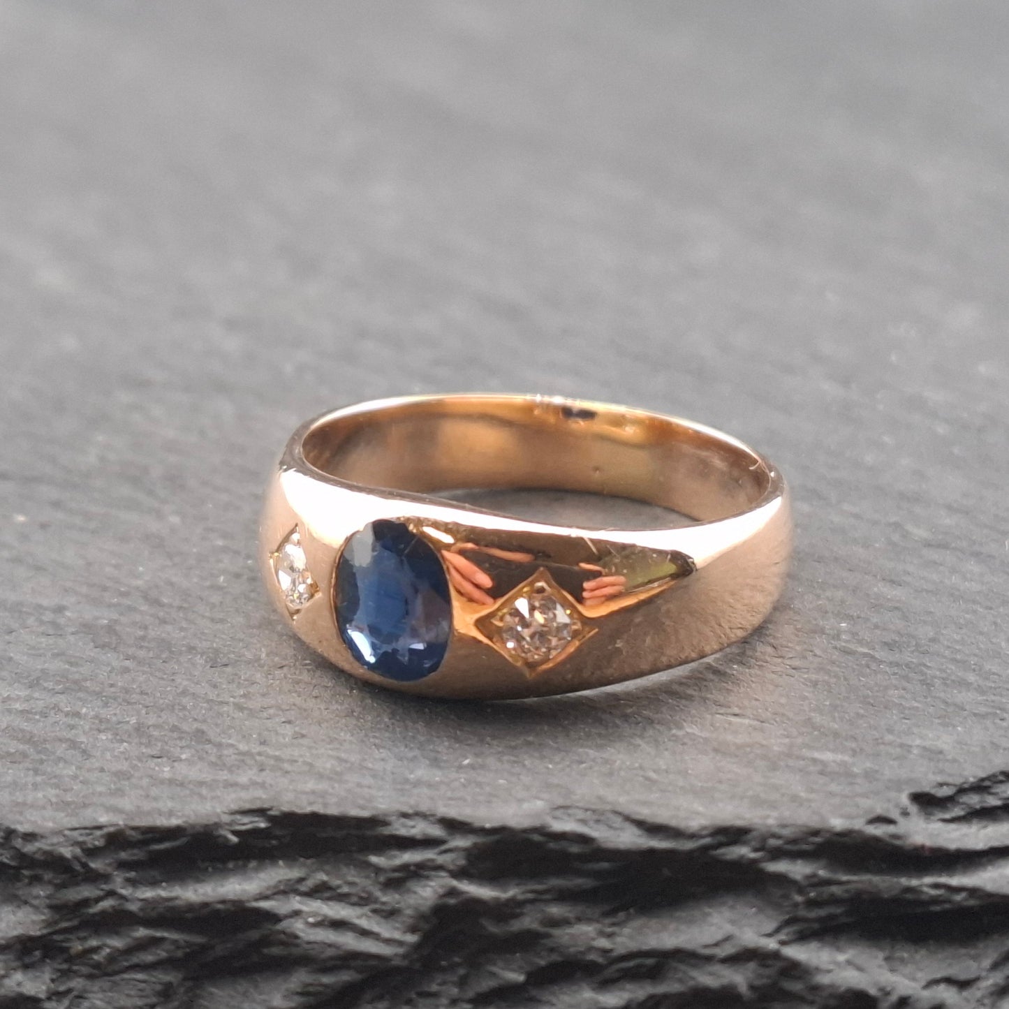 Ring Rotgold 585er mit Saphir und Brillanten Goldring Gr. 60