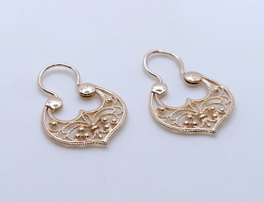 Filigrane UdSSR Sowjet Rotgold Ohrhänger, 583er Gold Ohrringe