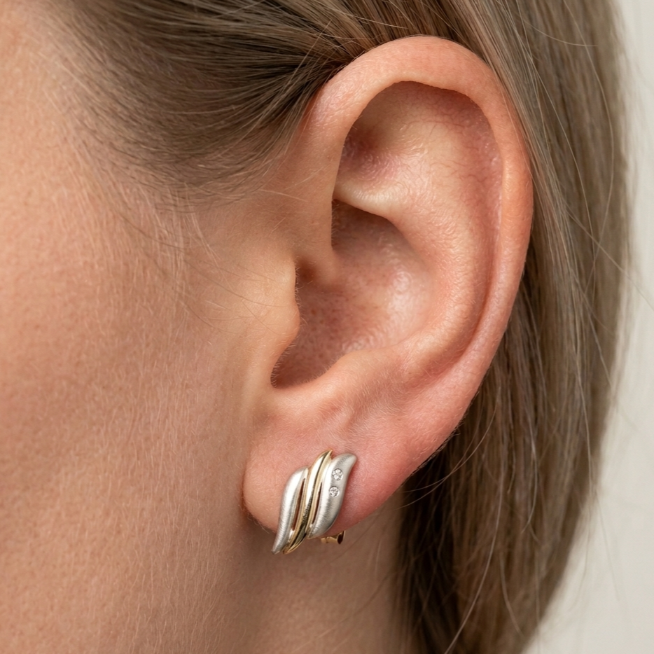 Ohrstecker 333er Gold Gelbgold Weißgold mit Diamantsplitter