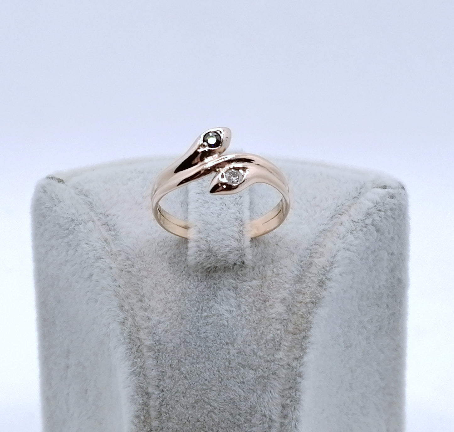 Ring Rotgold 585er Schlangenring mit Brillant und Saphir Gr. 53