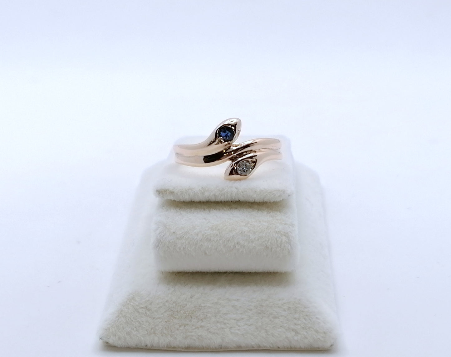 Ring Rotgold 585er Schlangenring mit Brillant und Saphir Gr. 53