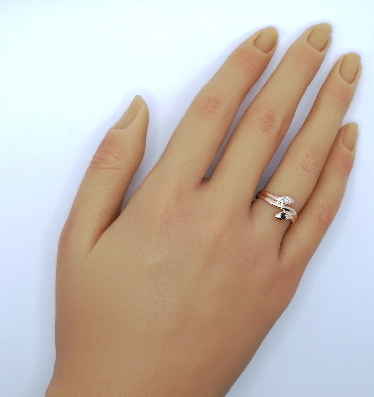 Ring Rotgold 585er Schlangenring mit Brillant und Saphir Gr. 53