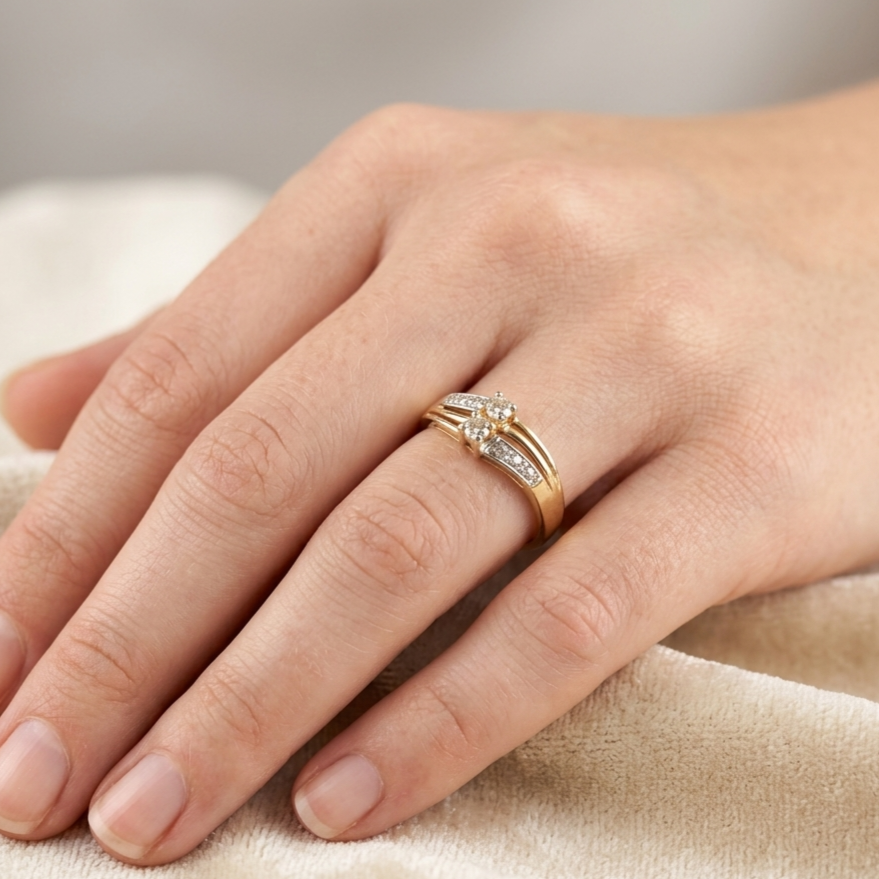 Gold Damenring mit funkelnden natur Diamanten, 585er Goldring Gr. 57