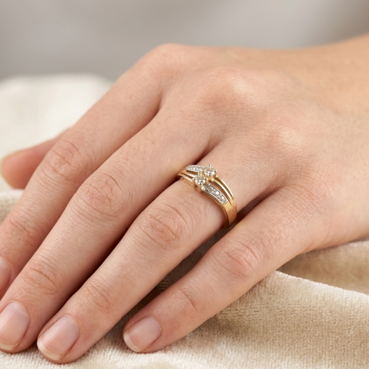 Gold Damenring mit funkelnden natur Diamanten, 585er Goldring Gr. 57