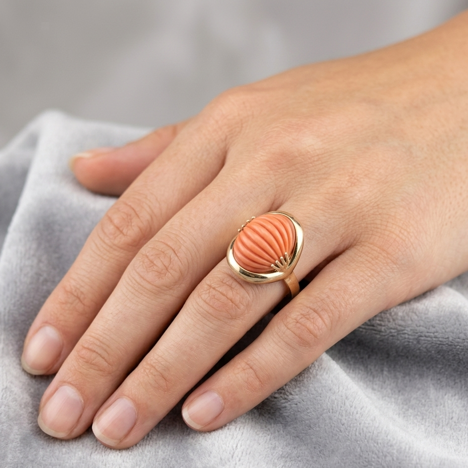 Ring Gold 750er mit Koralle Gr. 52