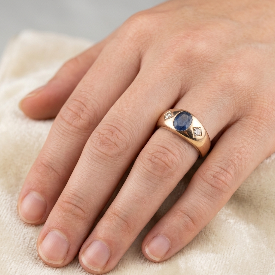 Ring Rotgold 585er mit Saphir und Brillanten Goldring Gr. 60