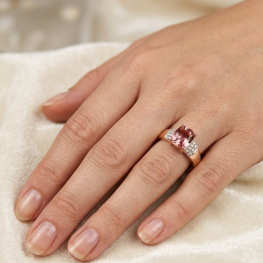 Ring Gold 585er mit Tourmalin Edelstein und Diamanten Gr. 60