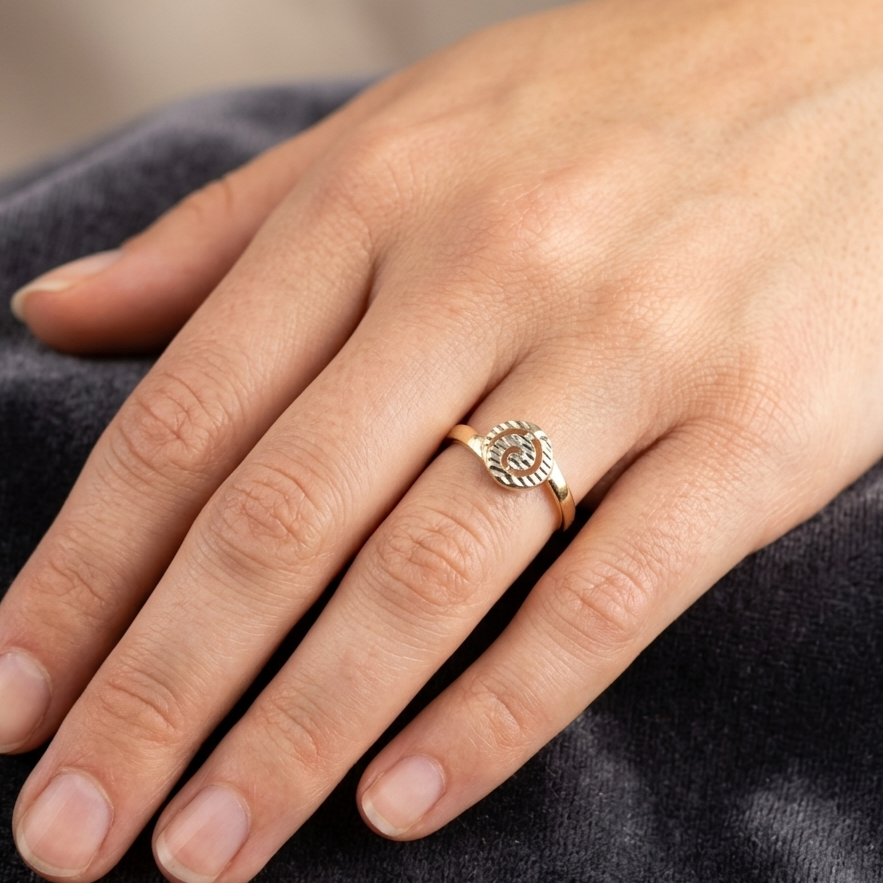 Zarter Bicolor Gelbgold und Weißgold Damenring, 585er Goldring