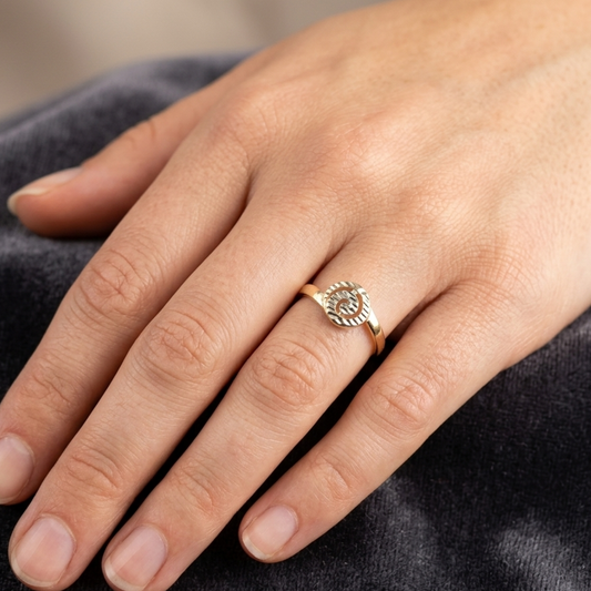 Zarter Bicolor Gelbgold und Weißgold Damenring, 585er Goldring
