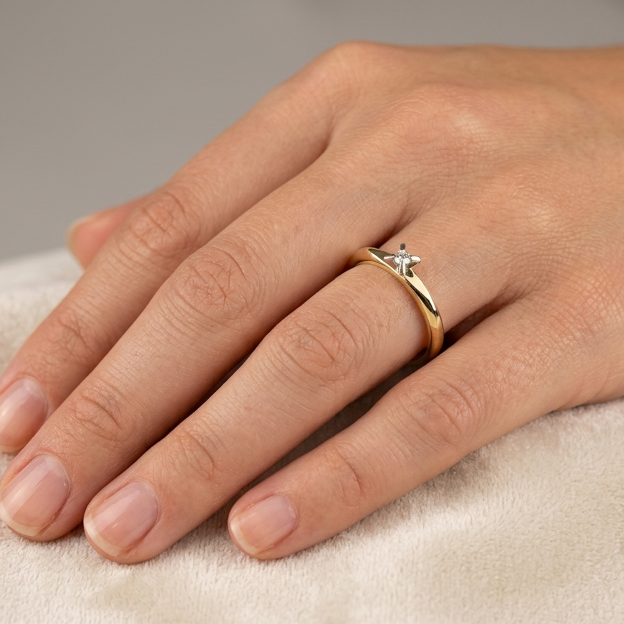 Ring Gold 585er mit Brillant Solitär Goldring Gr. 57