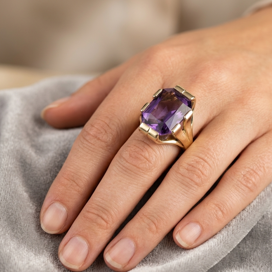 Prunkvoller Gold Damenring mit Amethyst, 585er 14 karat Goldring