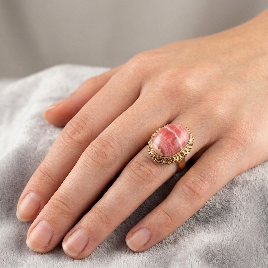 Rhodochrosit Goldring 585er Vintage Damenring