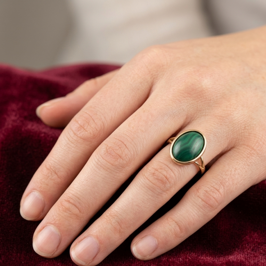 Gold Damenring mit Malachit, 585er 14 Karat Goldring
