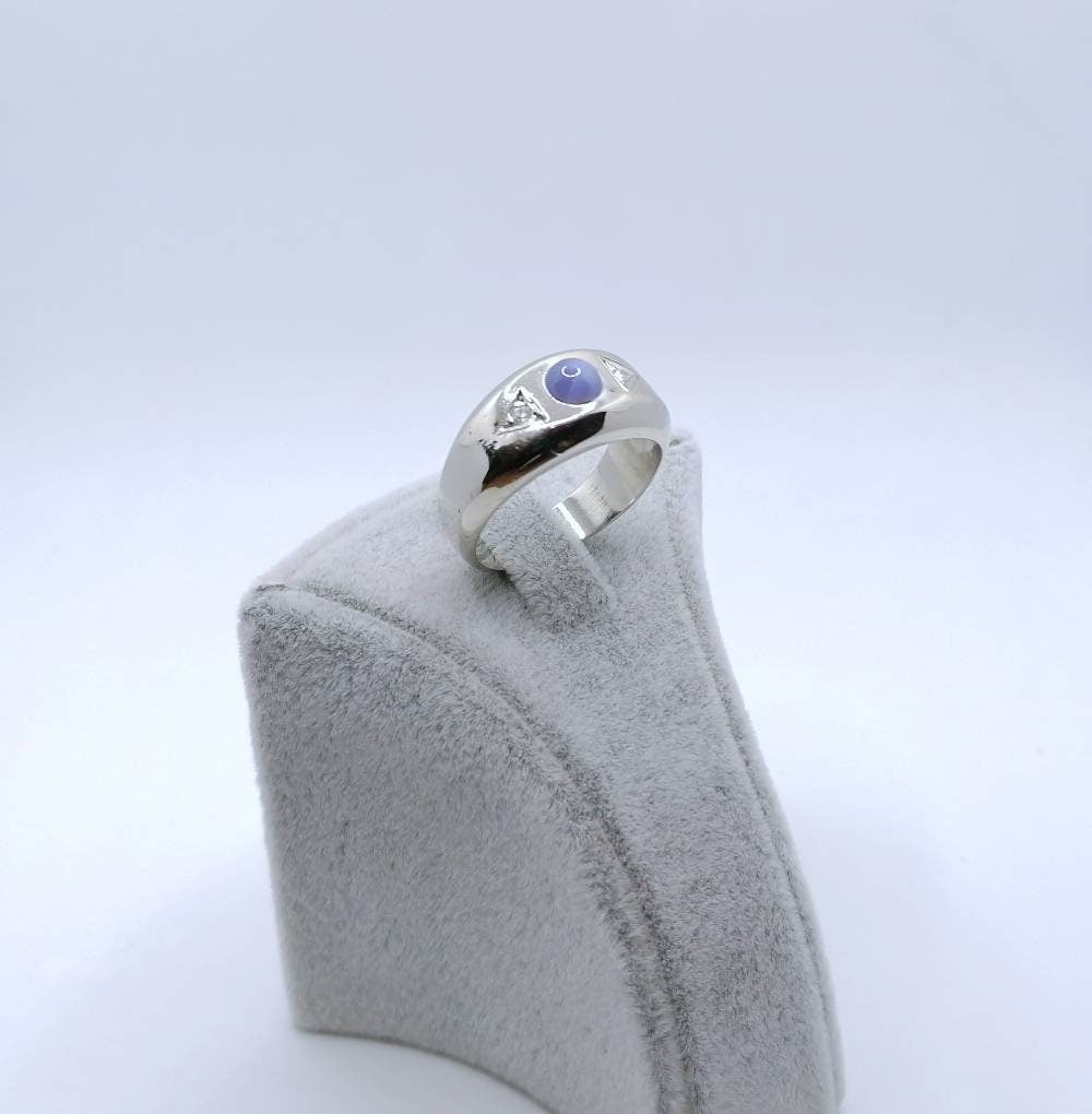 Vintage Weißgold Ring mit Stern Saphir und Brillanten