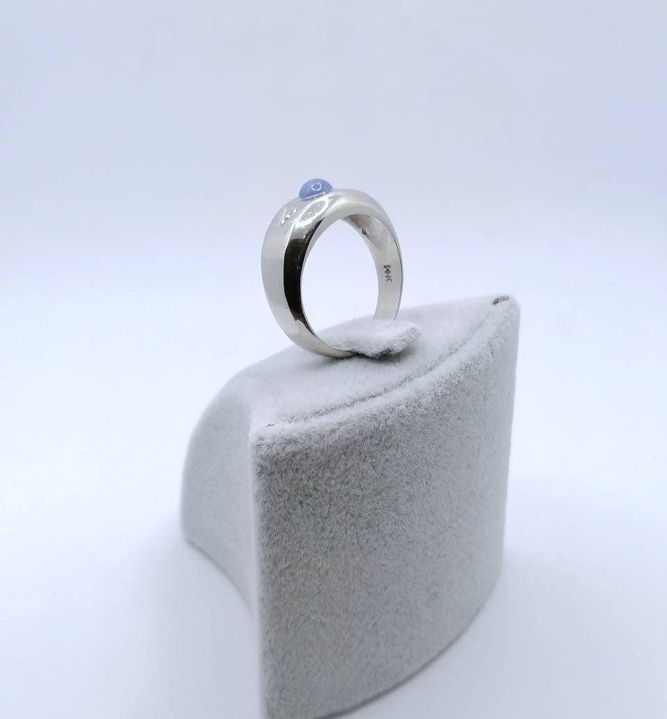 Vintage Weißgold Ring mit Stern Saphir und Brillanten