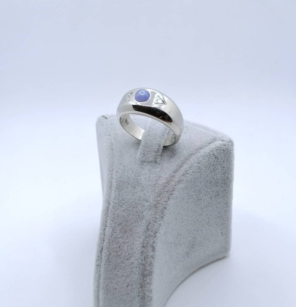 Vintage Weißgold Ring mit Stern Saphir und Brillanten