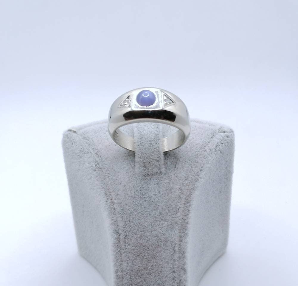 Vintage Weißgold Ring mit Stern Saphir und Brillanten