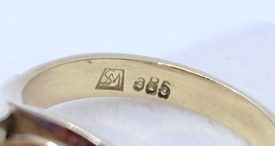 Vintage Gold Damenring mit Koralle