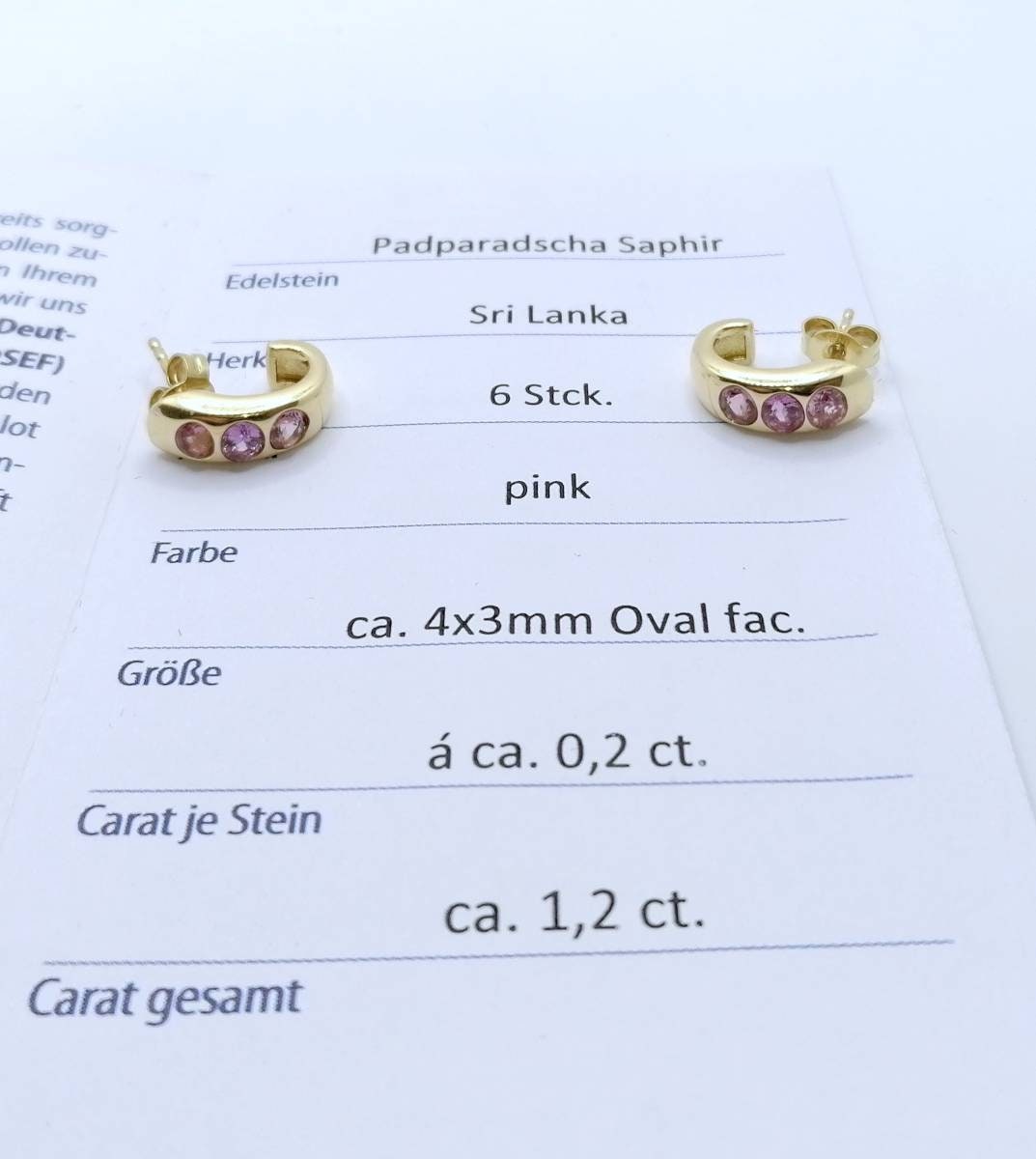 Padparadscha Saphir Ohrstecker