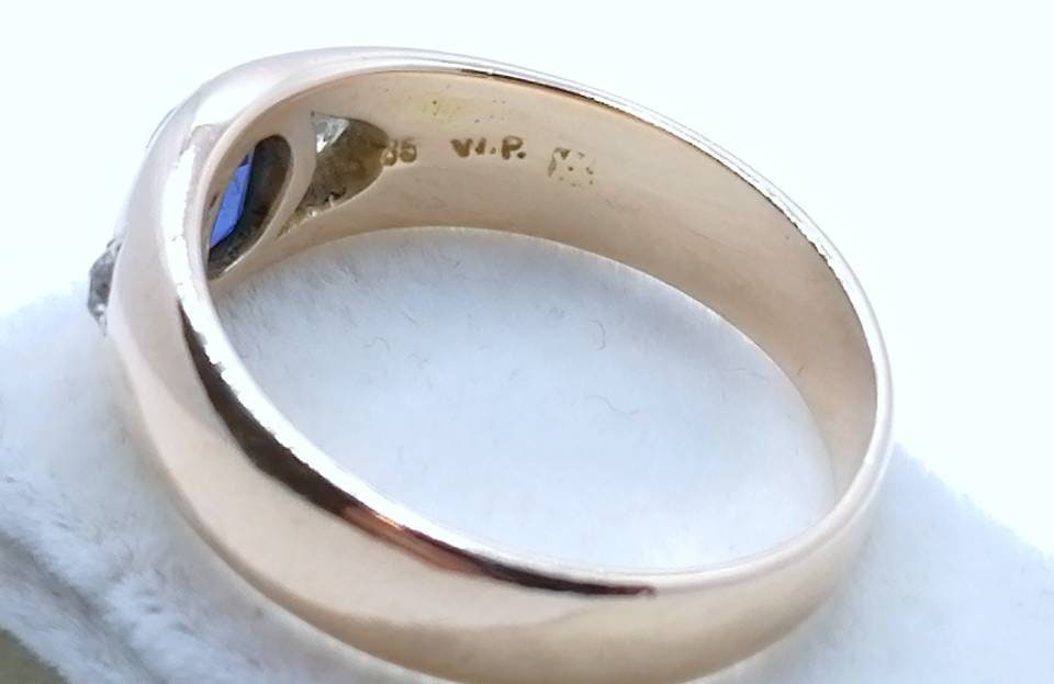 Ring Rotgold 585er mit Saphir und Brillanten Goldring Gr. 60
