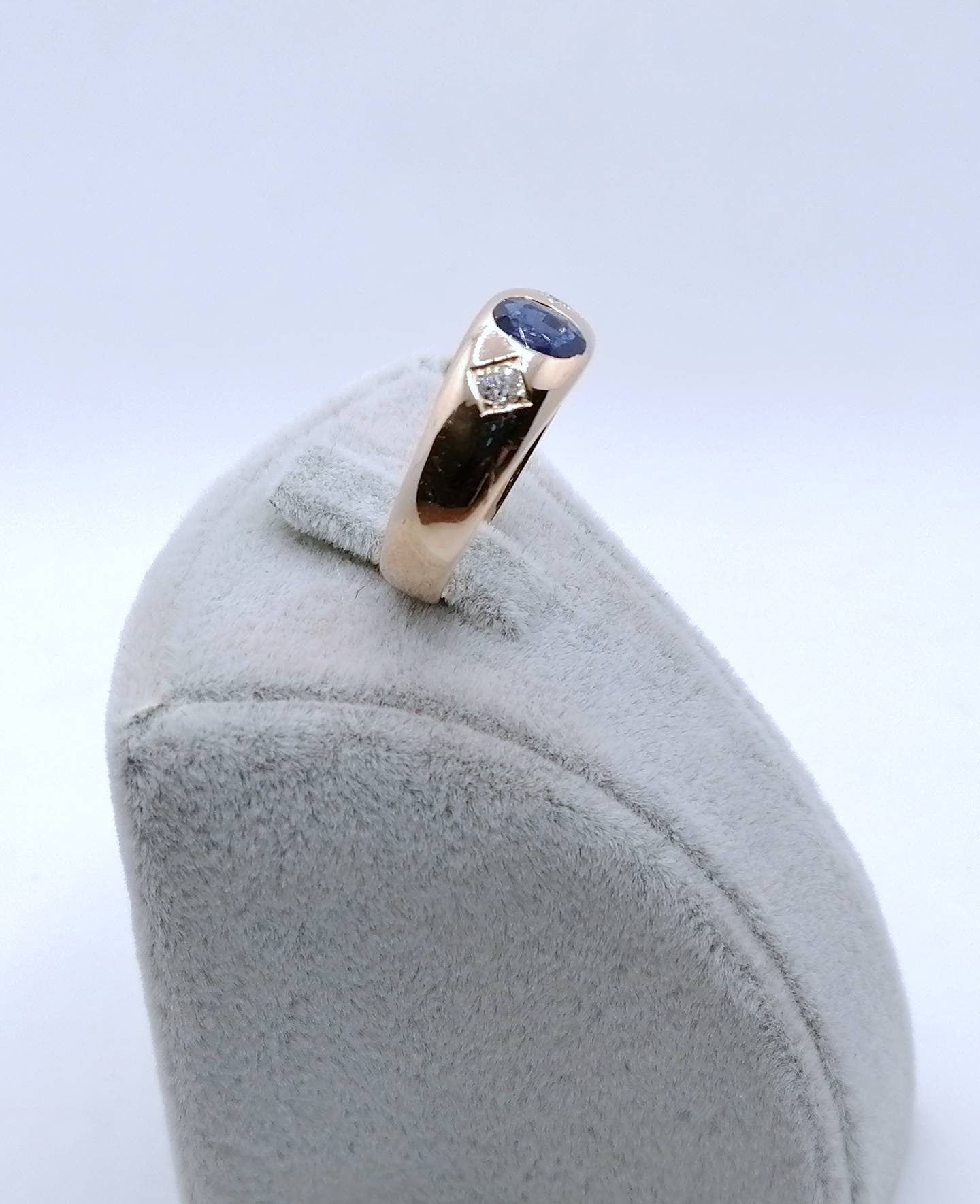 Ring Rotgold 585er mit Saphir und Brillanten Goldring Gr. 60