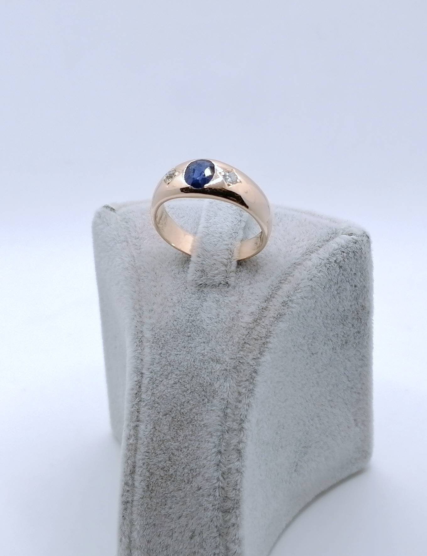 Ring Rotgold 585er mit Saphir und Brillanten Goldring Gr. 60
