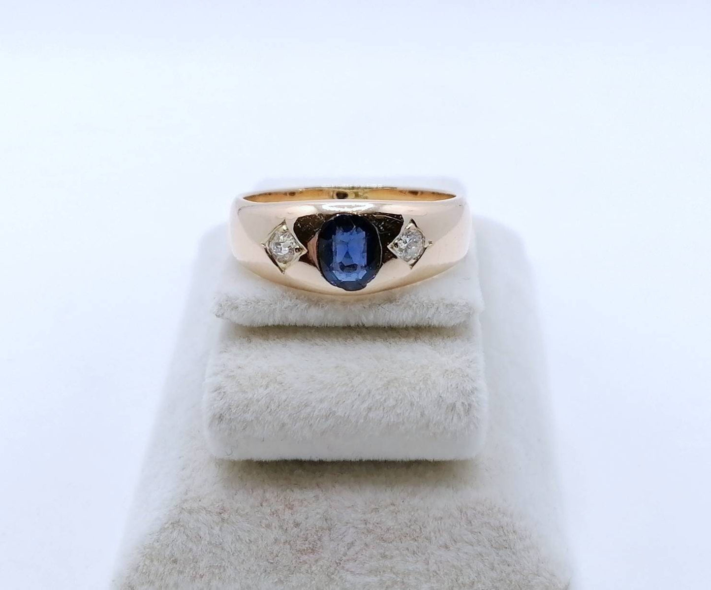 Ring Rotgold 585er mit Saphir und Brillanten Goldring Gr. 60