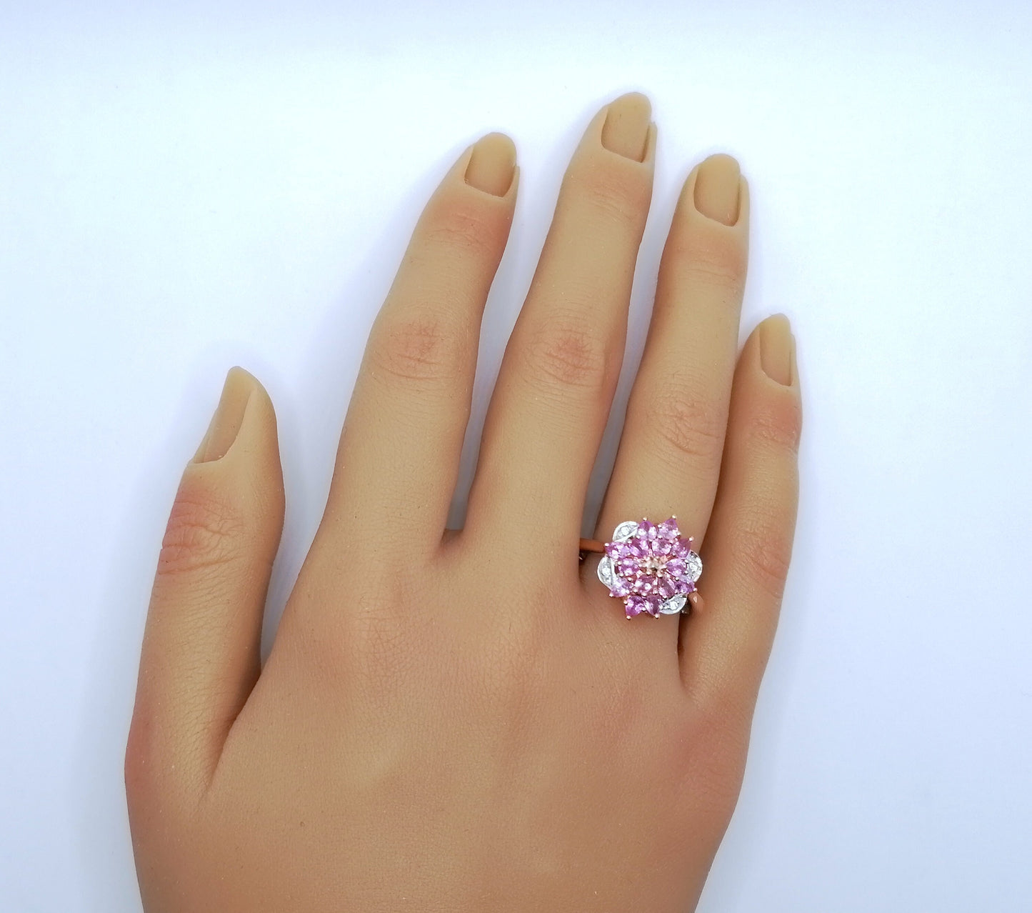 Ring Silber 925er Vergoldet mit Pinken Saphiren Gr. 60