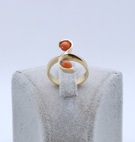 Ring Gold 585er Damenring mit Korallen Perlen Gr. 53