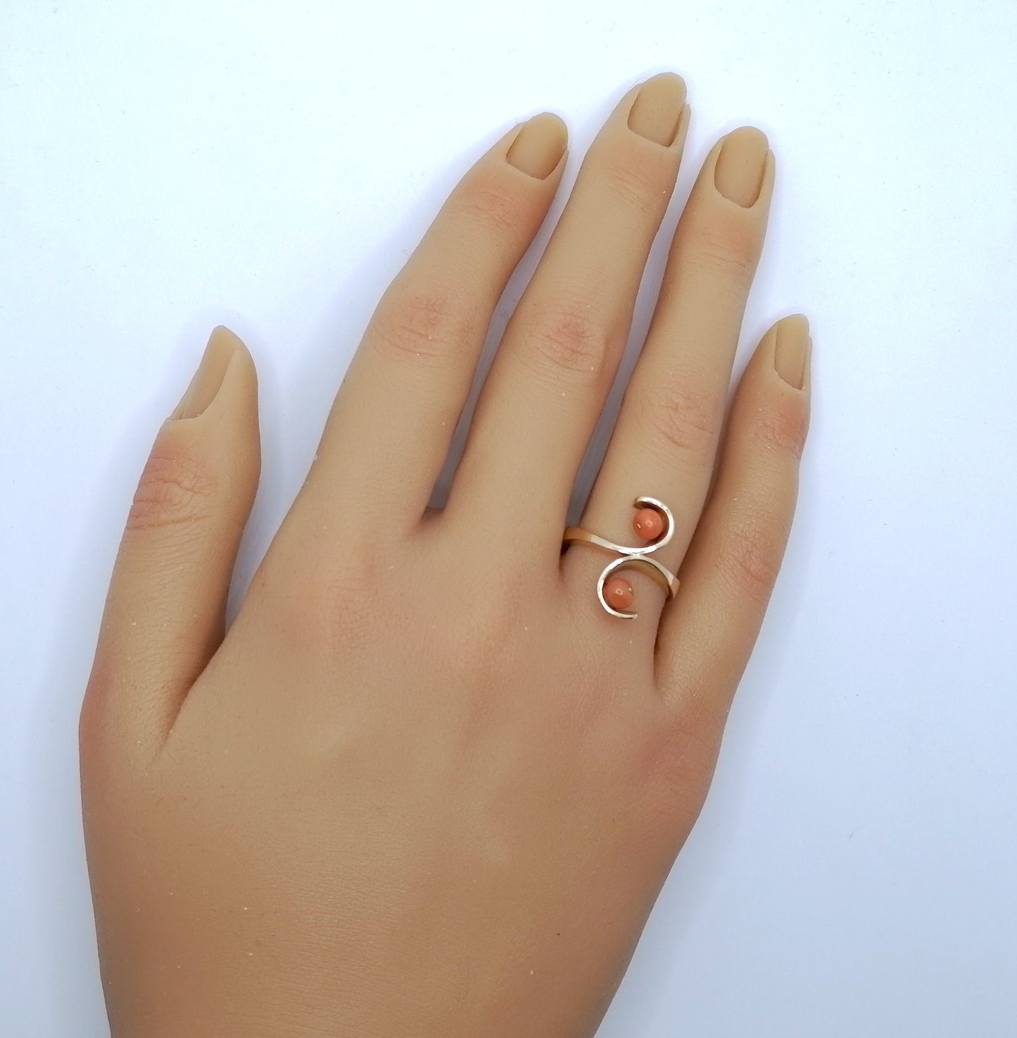 Ring Gold 585er Damenring mit Korallen Perlen Gr. 53