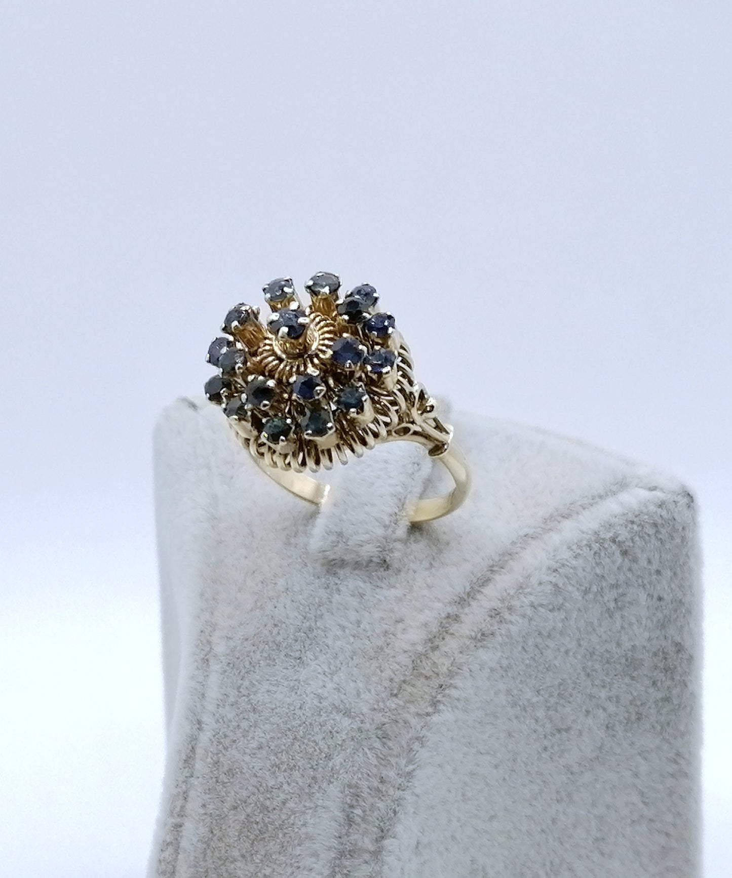 Ring Gold 585er mit Saphiren Vintage cocktail Goldring Gr. 58