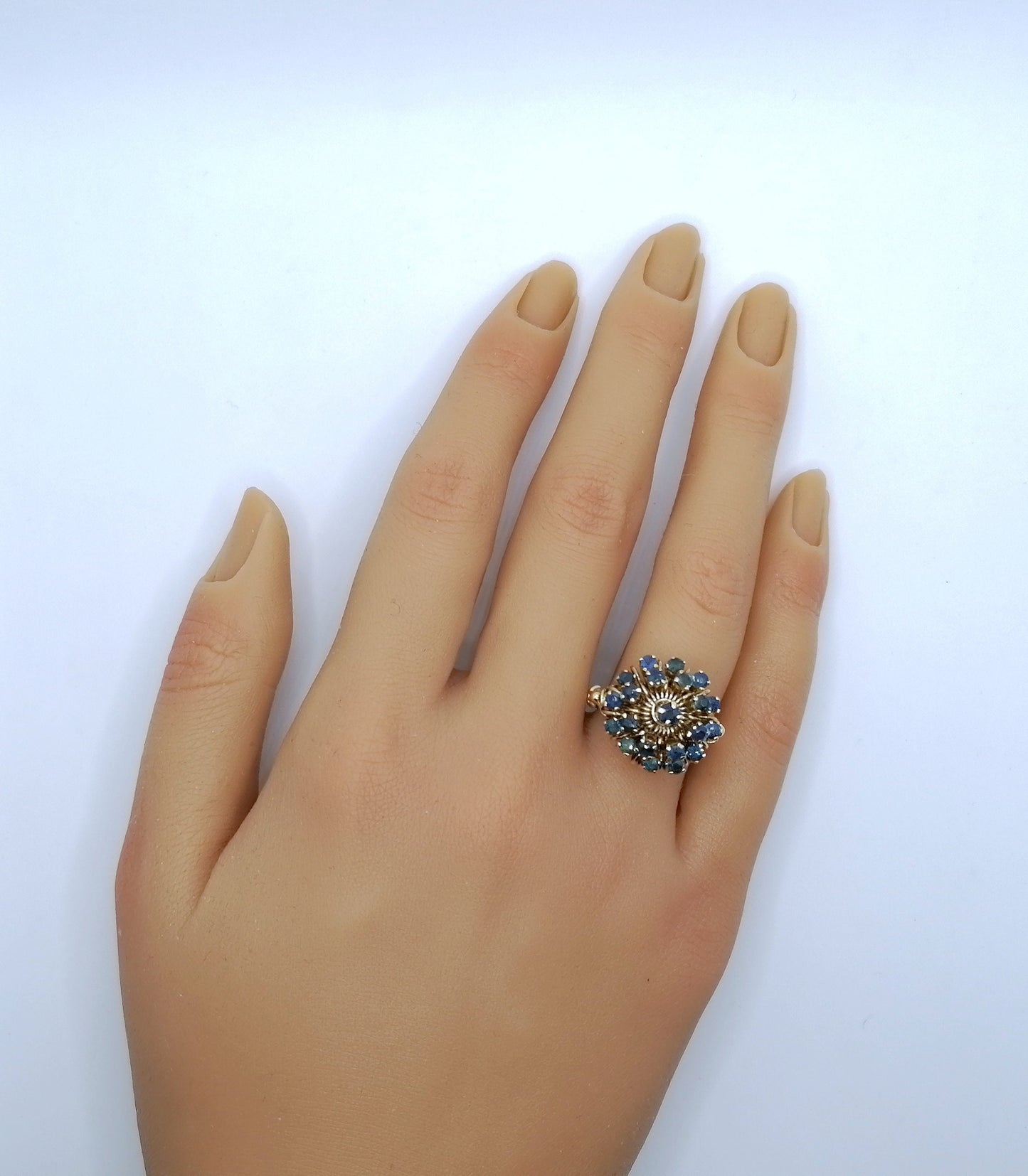 Ring Gold 585er mit Saphiren Vintage cocktail Goldring Gr. 58