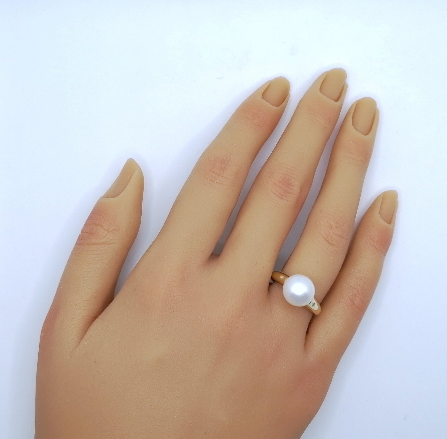 Ring Gold 585er mit Perle und Diamantsplitter Gr. 57