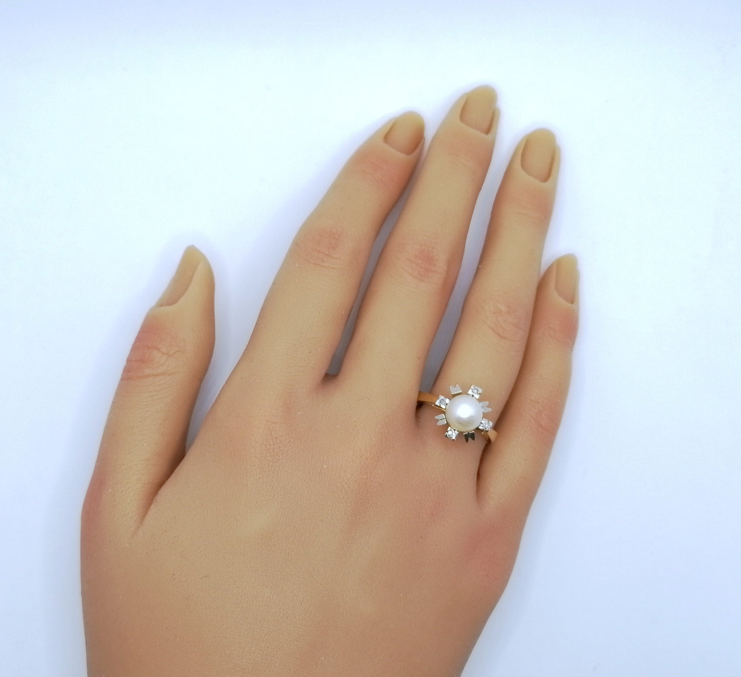 Ring Gold 585er mit Perle und Diamanten Damenring Perlenring Gr. 58