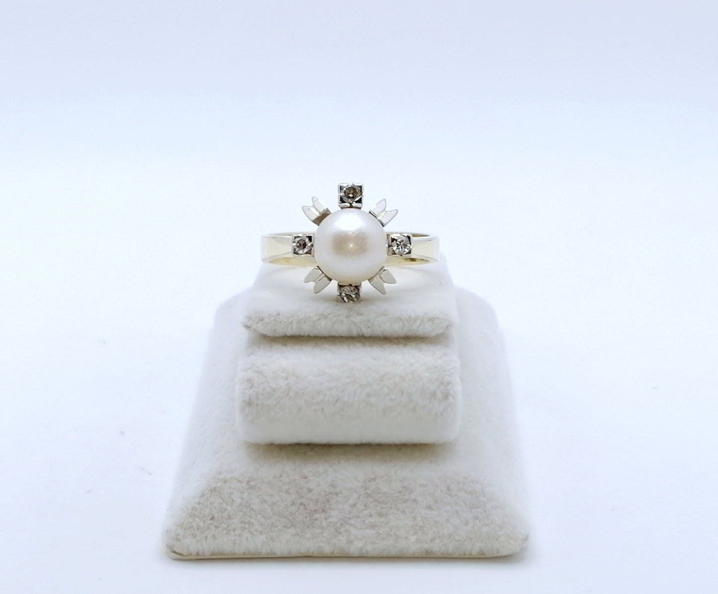 Ring Gold 585er mit Perle und Diamanten Damenring Perlenring Gr. 58