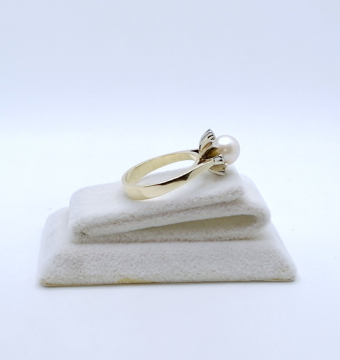 Ring Gold 585er mit Perle und Diamanten Damenring Perlenring Gr. 58