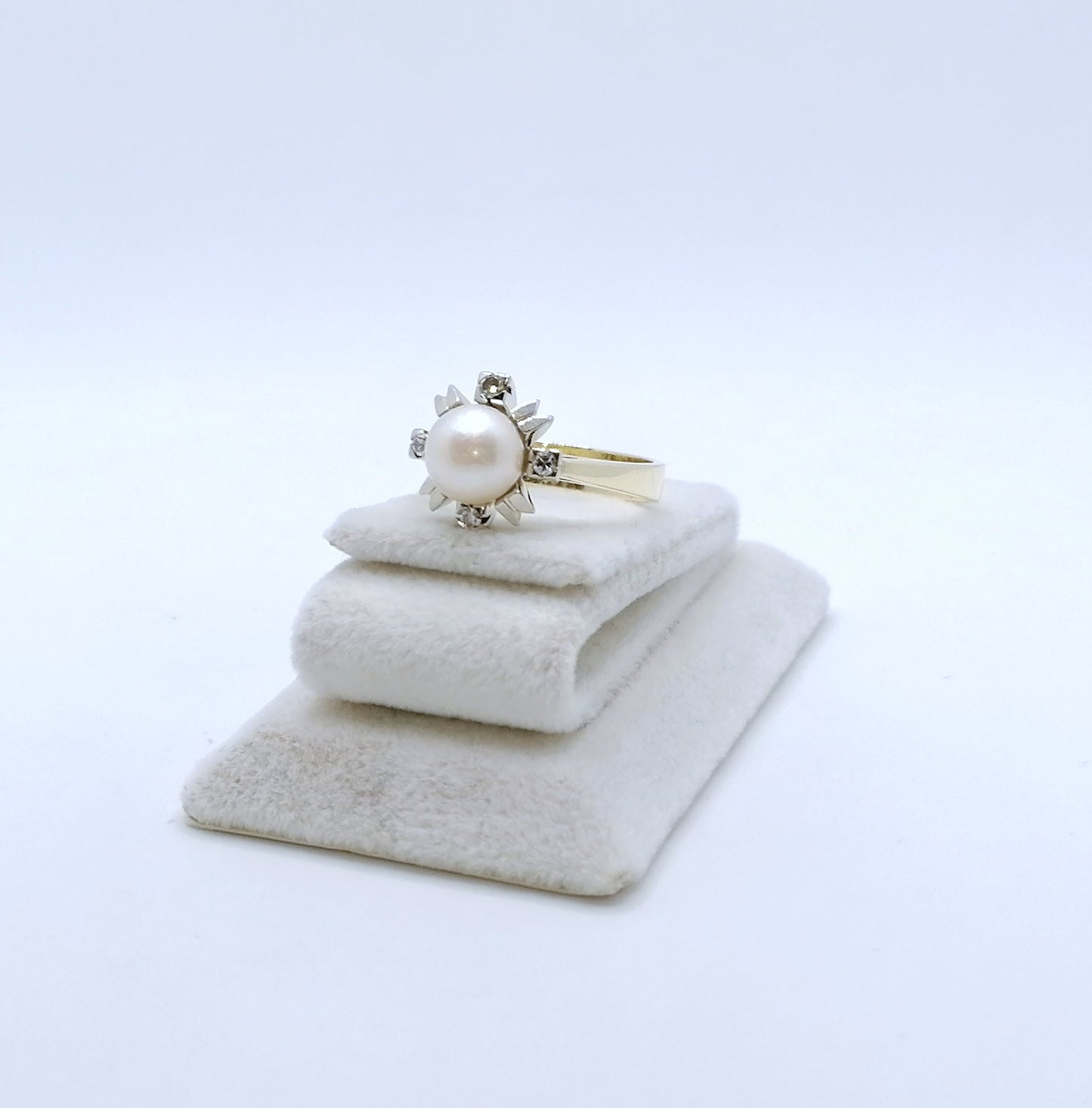 Ring Gold 585er mit Perle und Diamanten Damenring Perlenring Gr. 58