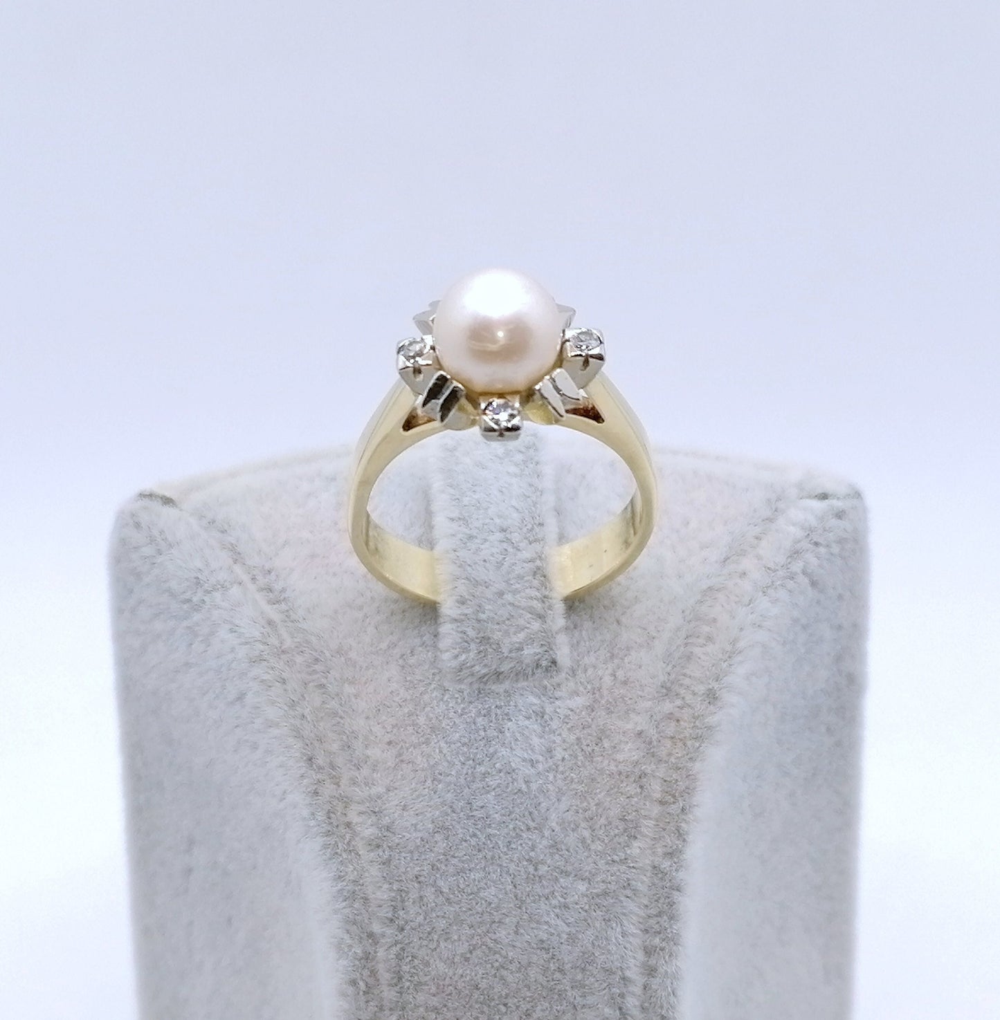 Ring Gold 585er mit Perle und Diamanten Damenring Perlenring Gr. 58