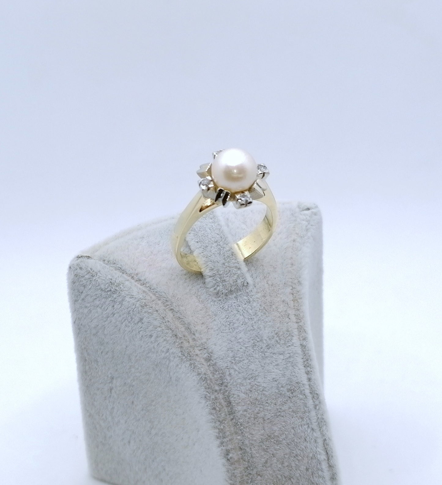 Ring Gold 585er mit Perle und Diamanten Damenring Perlenring Gr. 58