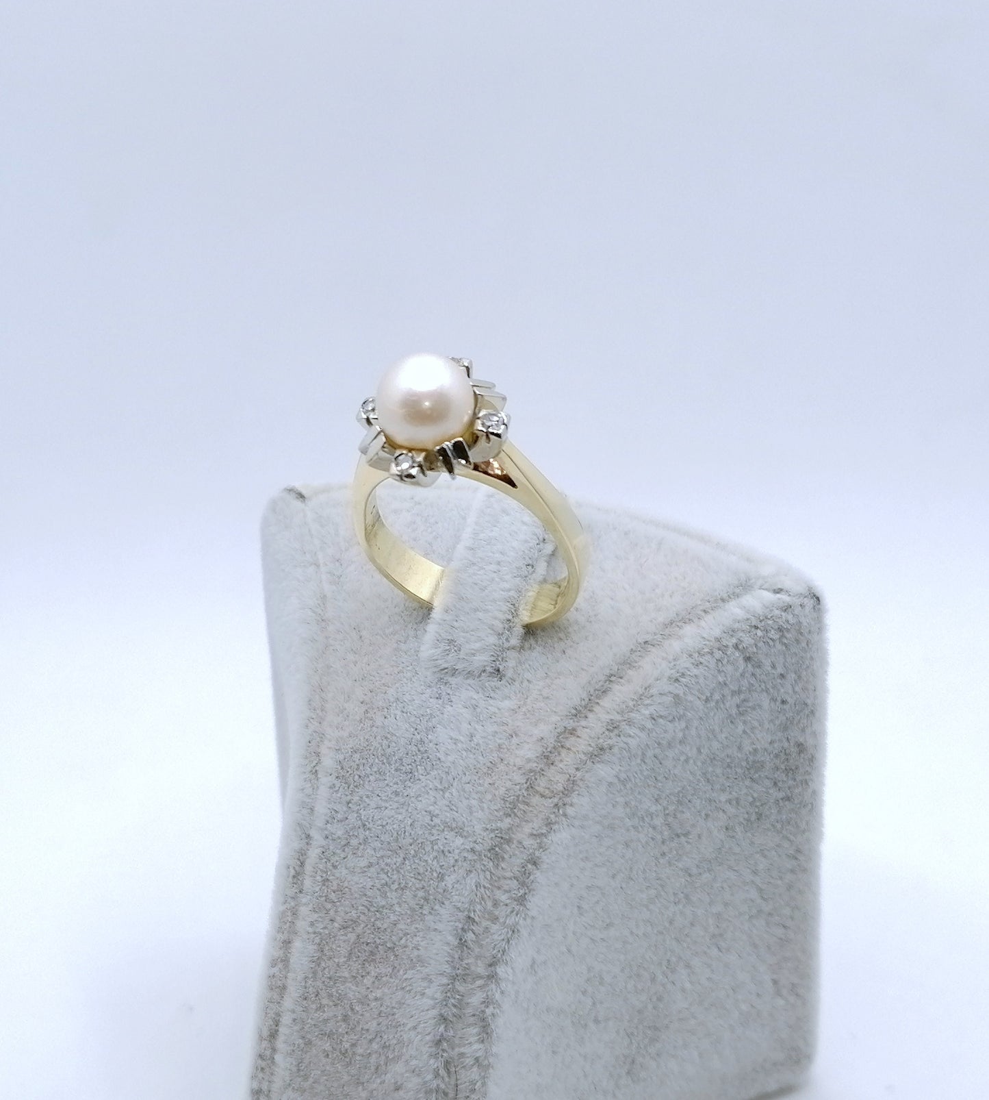 Ring Gold 585er mit Perle und Diamanten Damenring Perlenring Gr. 58
